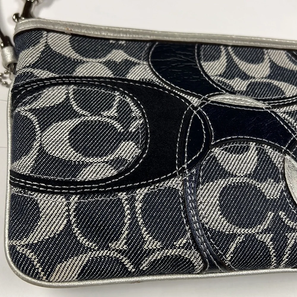 Coach Denim Canvas Large Zip Pouch Clutch Wristlet